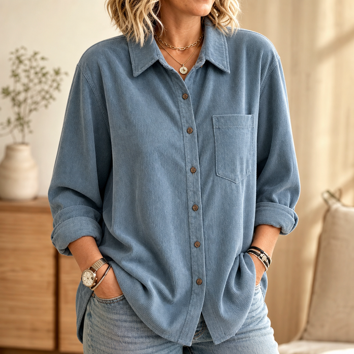 Cordelle Button-Down Corduroy Shirt Jacket - Elena Harper