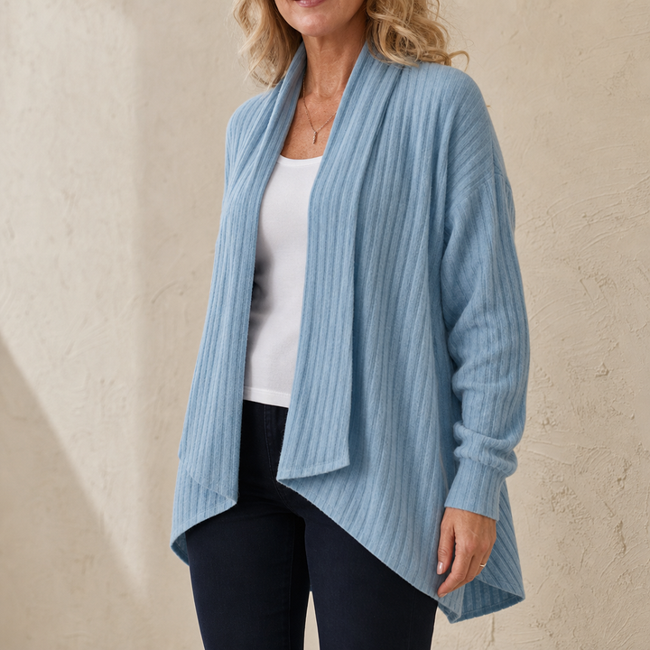 Draperly Eyelet Waterfall Open-Front Cardigan - Elena Harper