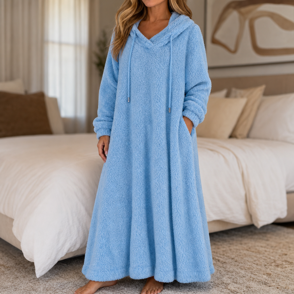 Coziya Hooded Plush Fleece Maxi Robe Dress - Elena Harper