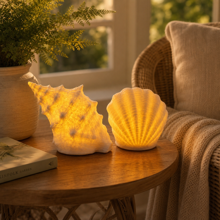 Coastal Glow Co. Ceramic Shell And Conch Ambient Lamp Set - Elena Harper