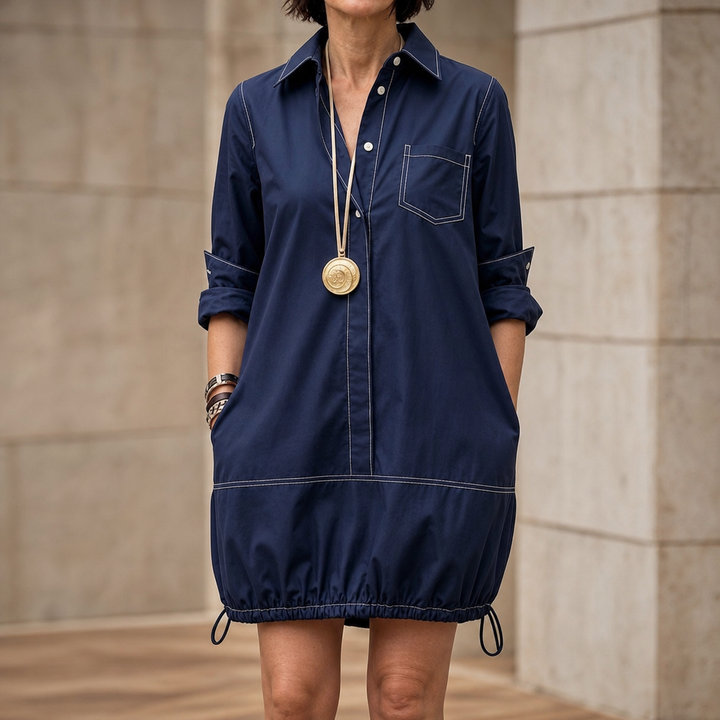 Collara Lapel Collar Half-Sleeve Midi Dress - Elena Harper