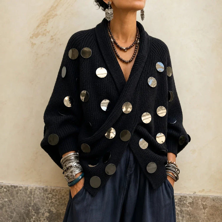 Diskelle Metallic Disk Wrap Cardigan - Elena Harper