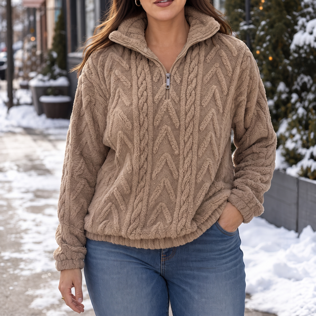 Cable & Cozy Cable-Knit Quarter-Zip Pullover - Elena Harper