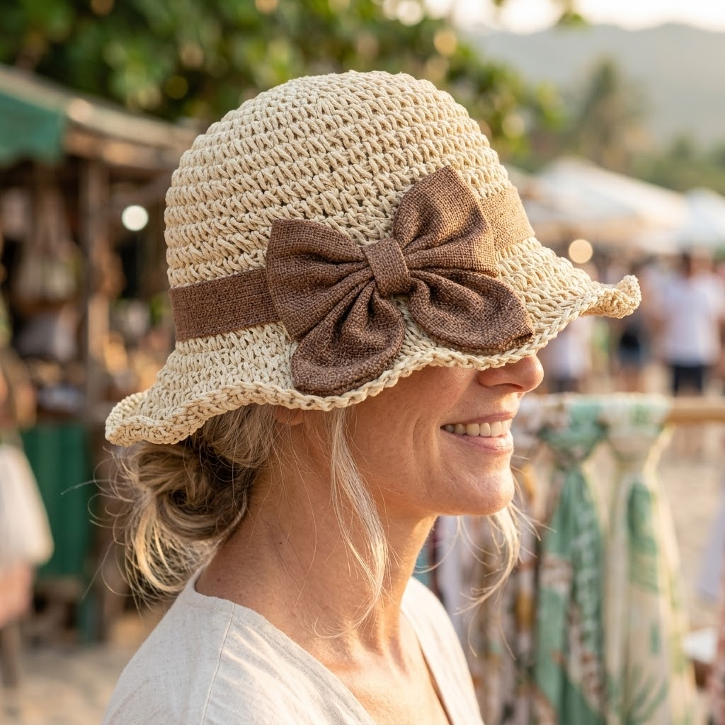 Bellabrim Woven straw hat with bow detail - Elena Harper