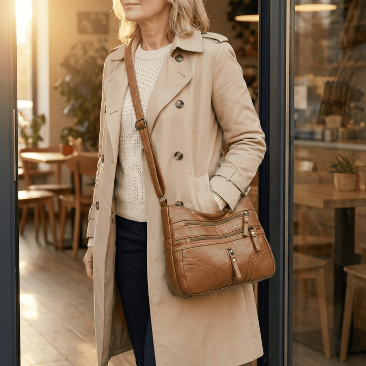 Caressa Soft Leather Multi Pocket Crossbody Bag - Elena Harper