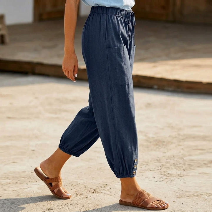 Brezia Relaxed Fit Cotton Linen Capris for Women - Elena Harper