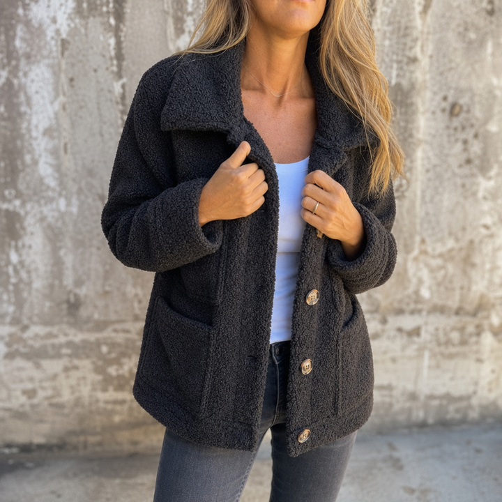 Ariane Curly Faux-Fur Button-Front Jacket - Elena Harper