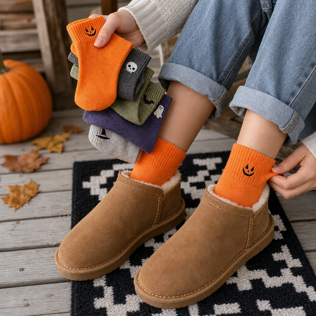 Cuffette Embroidered Non-Slip Halloween Crew Socks - Elena Harper