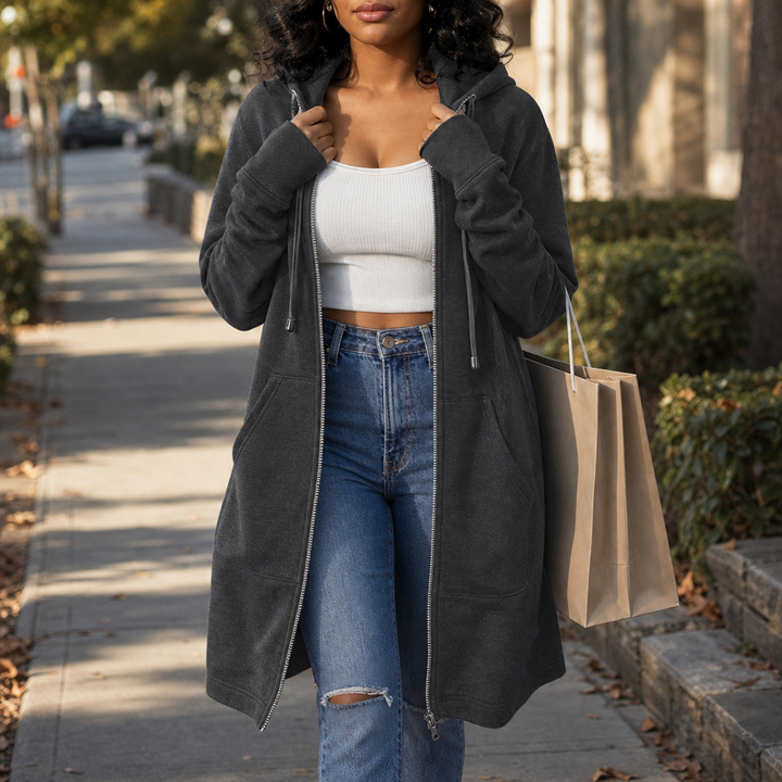 Cozyline Fleece-Lined Tunic-Length Zip-Up Hoodie - Elena Harper