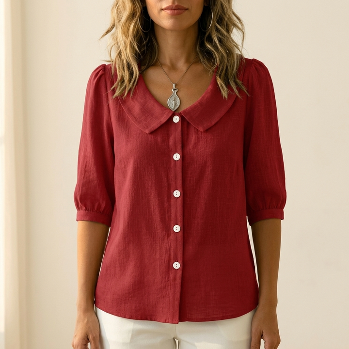 Collara Retro Peter Pan Collar Button Up Blouse - Elena Harper