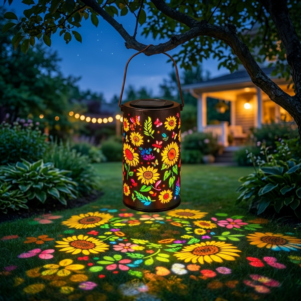 Bloomara Solar Sunflower Lantern with Colorful Light Patterns - Elena Harper