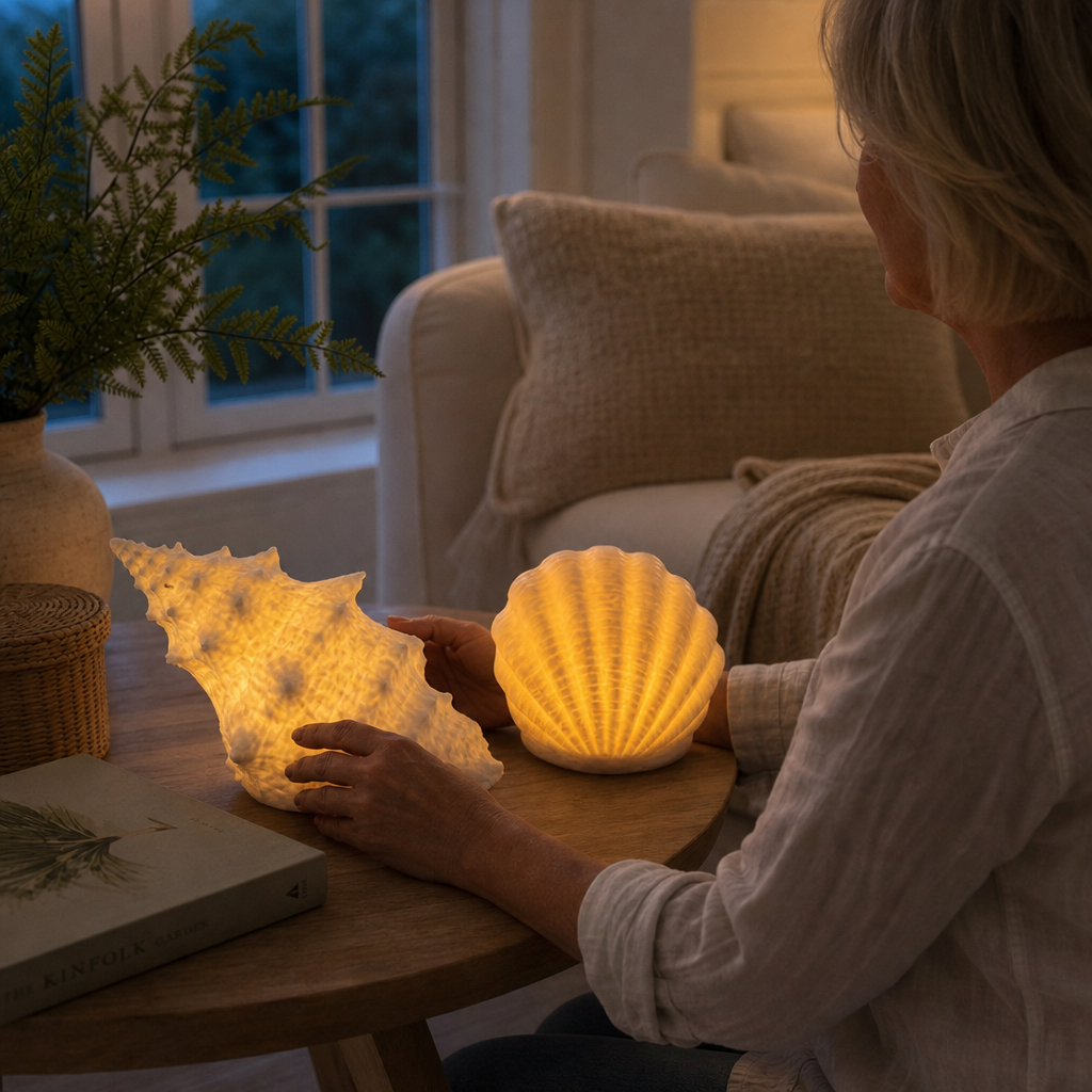 Coastal Glow Co. Ceramic Shell And Conch Ambient Lamp Set - Elena Harper