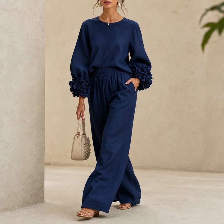 Cufflora Floral Cuff Wide-Leg Two-Piece Set - Elena Harper
