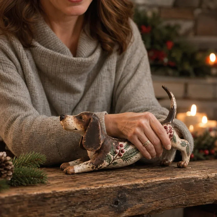 Dashwood Hollow Hand-Painted Dachshund Christmas Figurine - Elena Harper