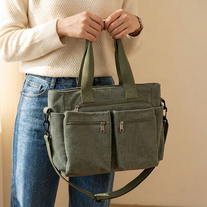 Clovera Multi Pocket Corduroy Shoulder Bag - Elena Harper