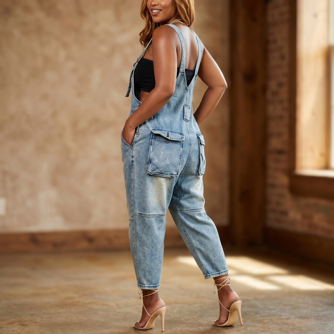 Curvella Women's Button-Front Tapered Denim Overalls - Elena Harper