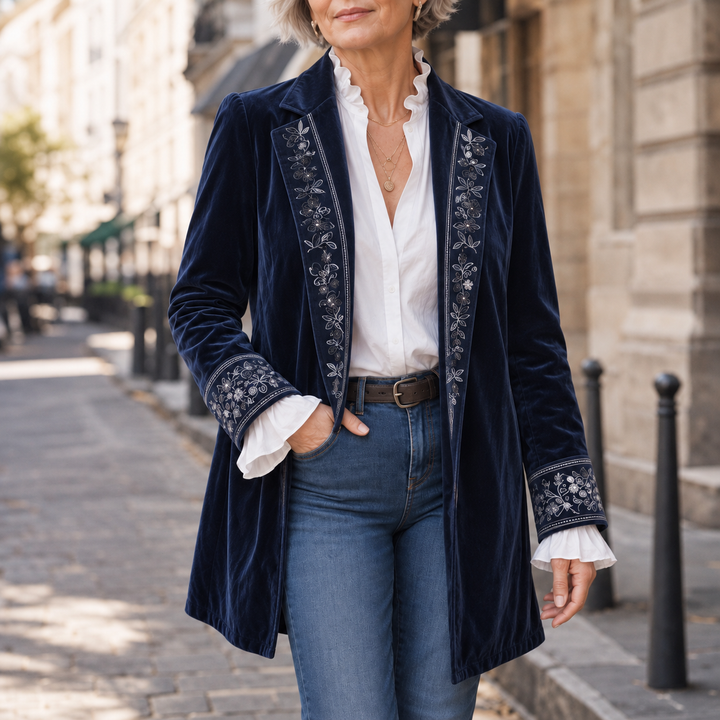 Anastasia Velvet-Look Longline Blazer - Elena Harper