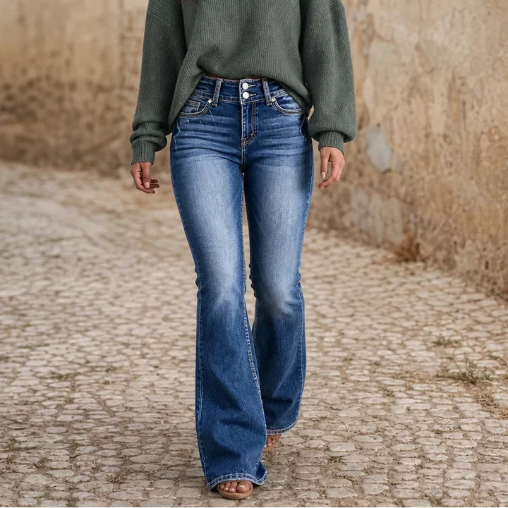 Bellecurve – Double-Button High-Waisted Bootcut Jeans