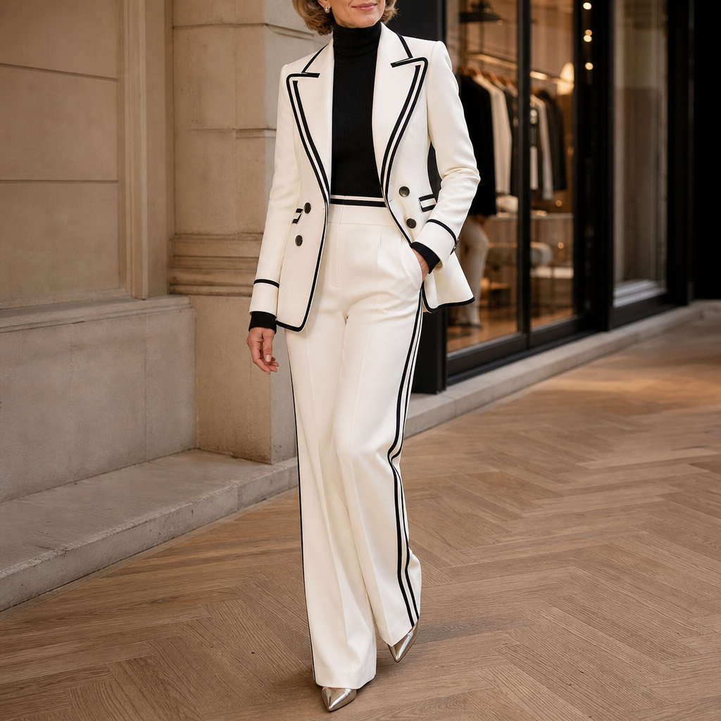 Blancour Contrast Piping Double-Breasted Suit Set - Elena Harper