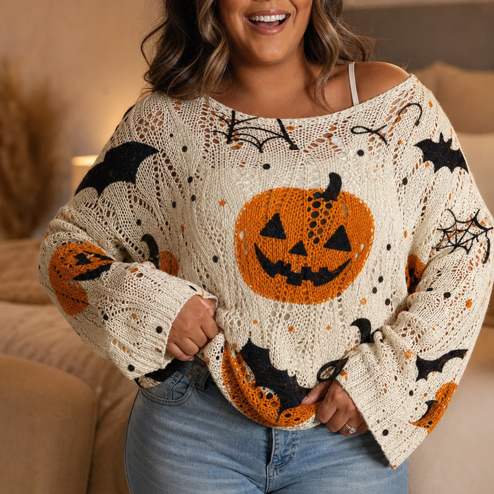 Amberknit Open-Knit Crochet Pumpkin Sweater - Elena Harper