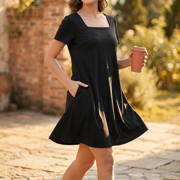 Daylyn Women's Square Neck Jersey Mini Dress with Pockets - Elena Harper