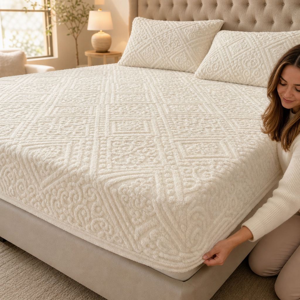 Damask Haven – Raised Damask Plush Fitted Sheet