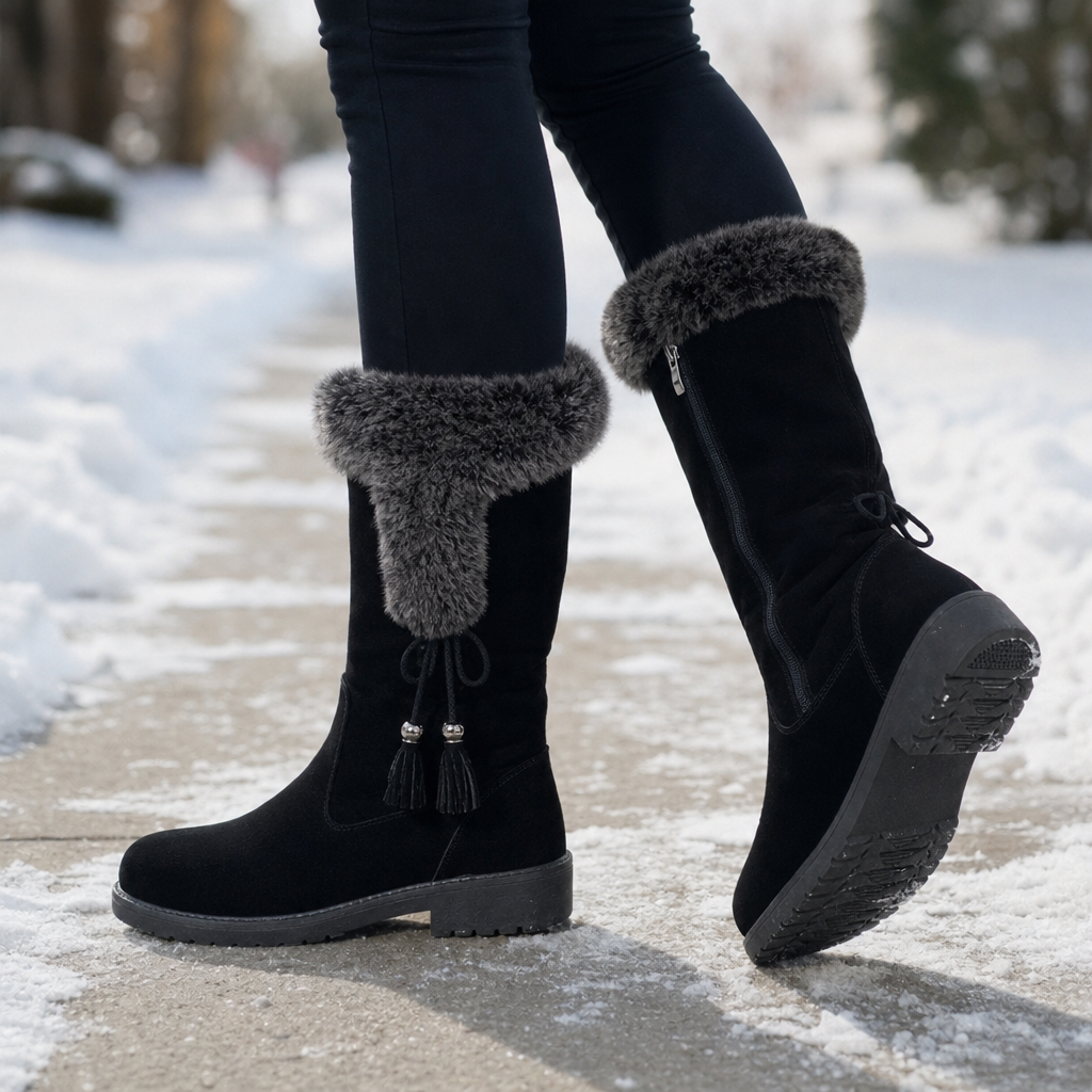 Calvera Fleece-Lined Side-Zip Calf Boots - Elena Harper