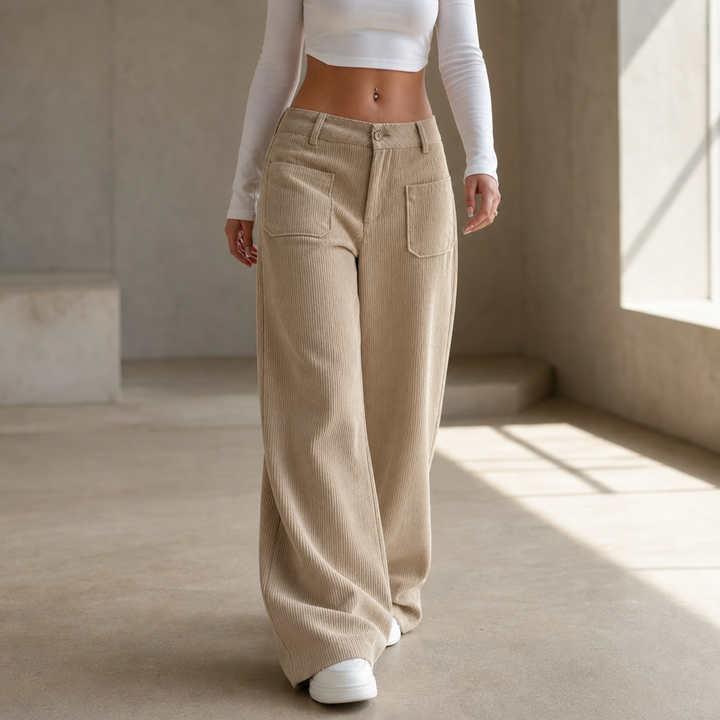 Cordelle High-Waisted Stretch Corduroy Wide-Leg Trousers - Elena Harper