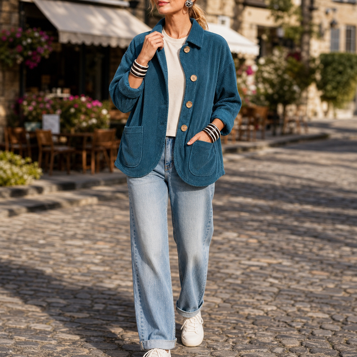 Corfield Diagonal Button Ribbed Corduroy Shacket - Elena Harper