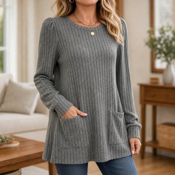Cozy Rib Ribbed Knit Tunic With Pockets - Elena Harper