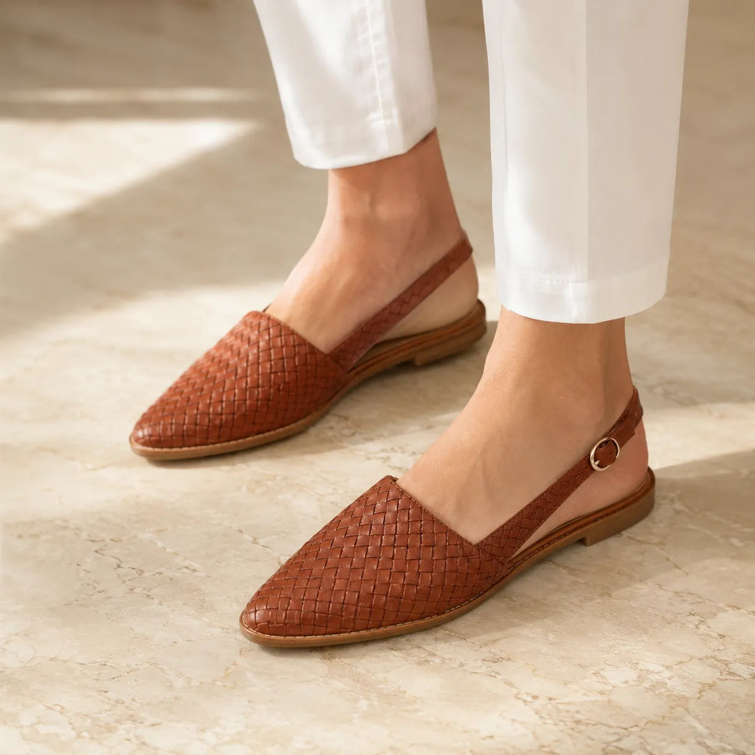 Aurora Woven Leather-Look Slingback Flats for Women - Elena Harper