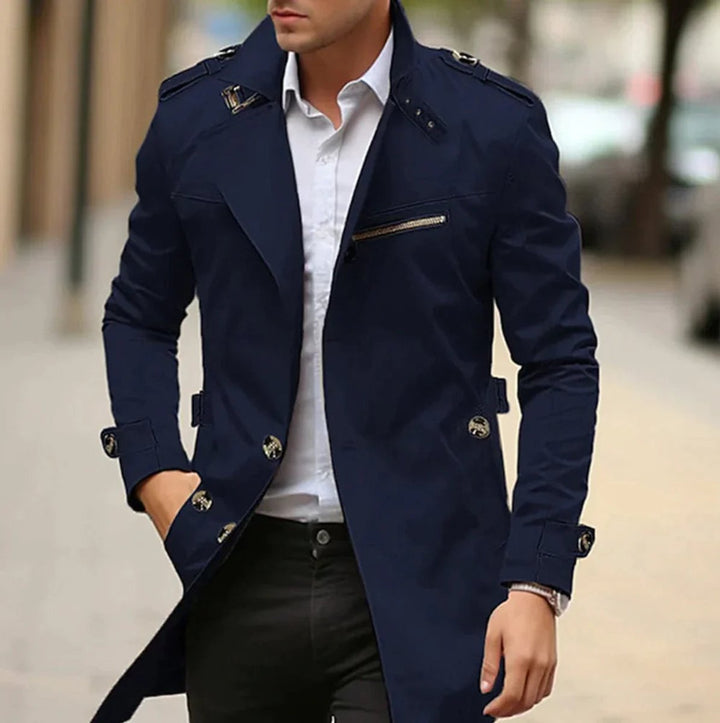 Niklas | Men's Elegant Wool Coat Classic Trench Coat with Shoulder Straps