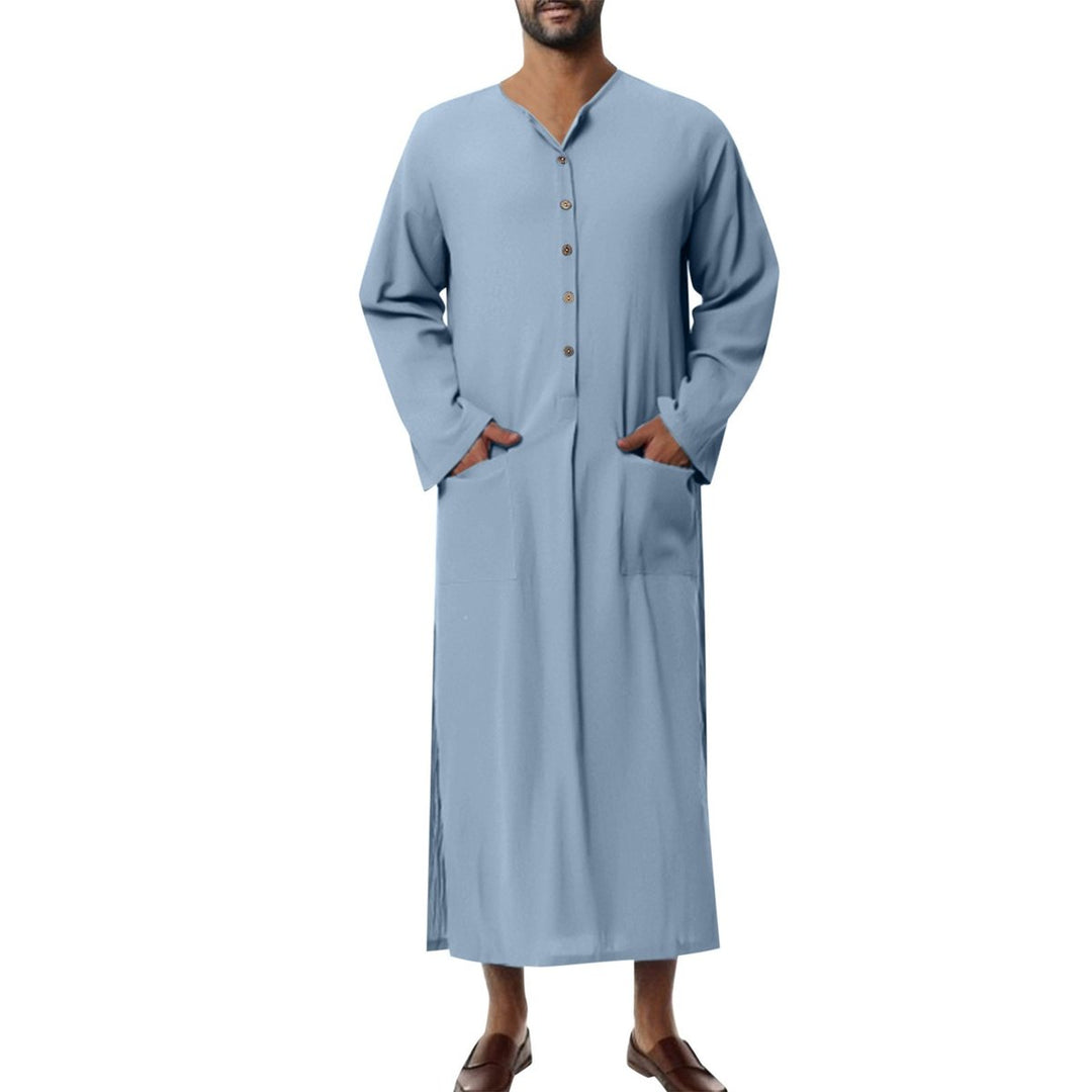 Moritz | Men's Linen Tunic Kaftan Floor-Length Loose Fit Stand-Up Collar Button Placket
