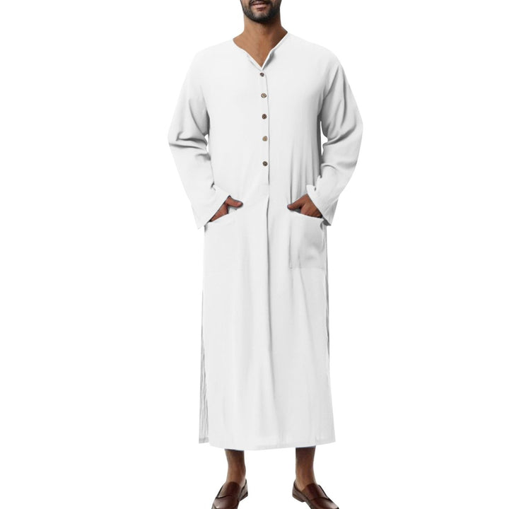 Moritz | Men's Linen Tunic Kaftan Floor-Length Loose Fit Stand-Up Collar Button Placket