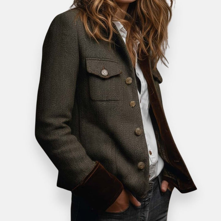 Herringbone Blazer with Button Closure for Women