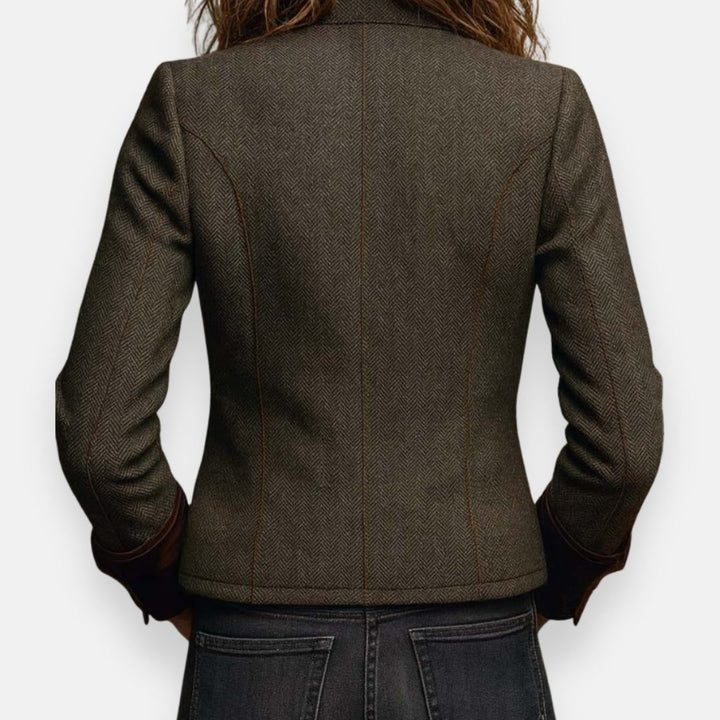Herringbone Blazer with Button Closure for Women