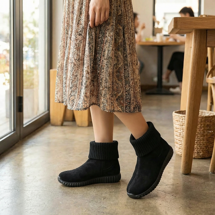 Cozella – Knit Cuff Suede Ankle Booties