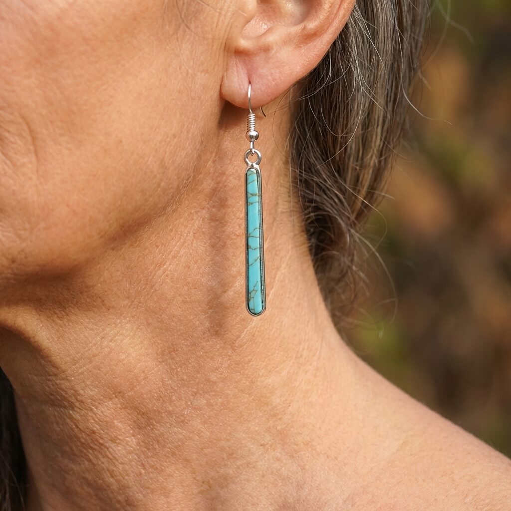 Elegant Antique Silver Plated Turquoise Geometry Pattern Drop Earrings - Elena Harper