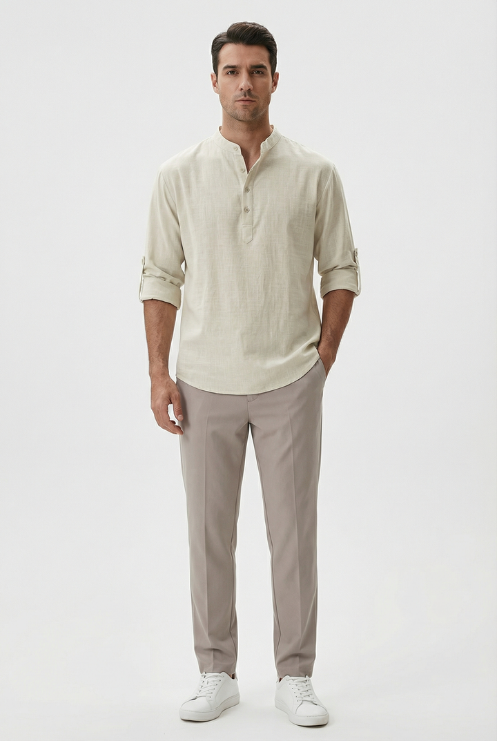 Men's Summer Linen Shirt – Breathable Rolled Sleeves
