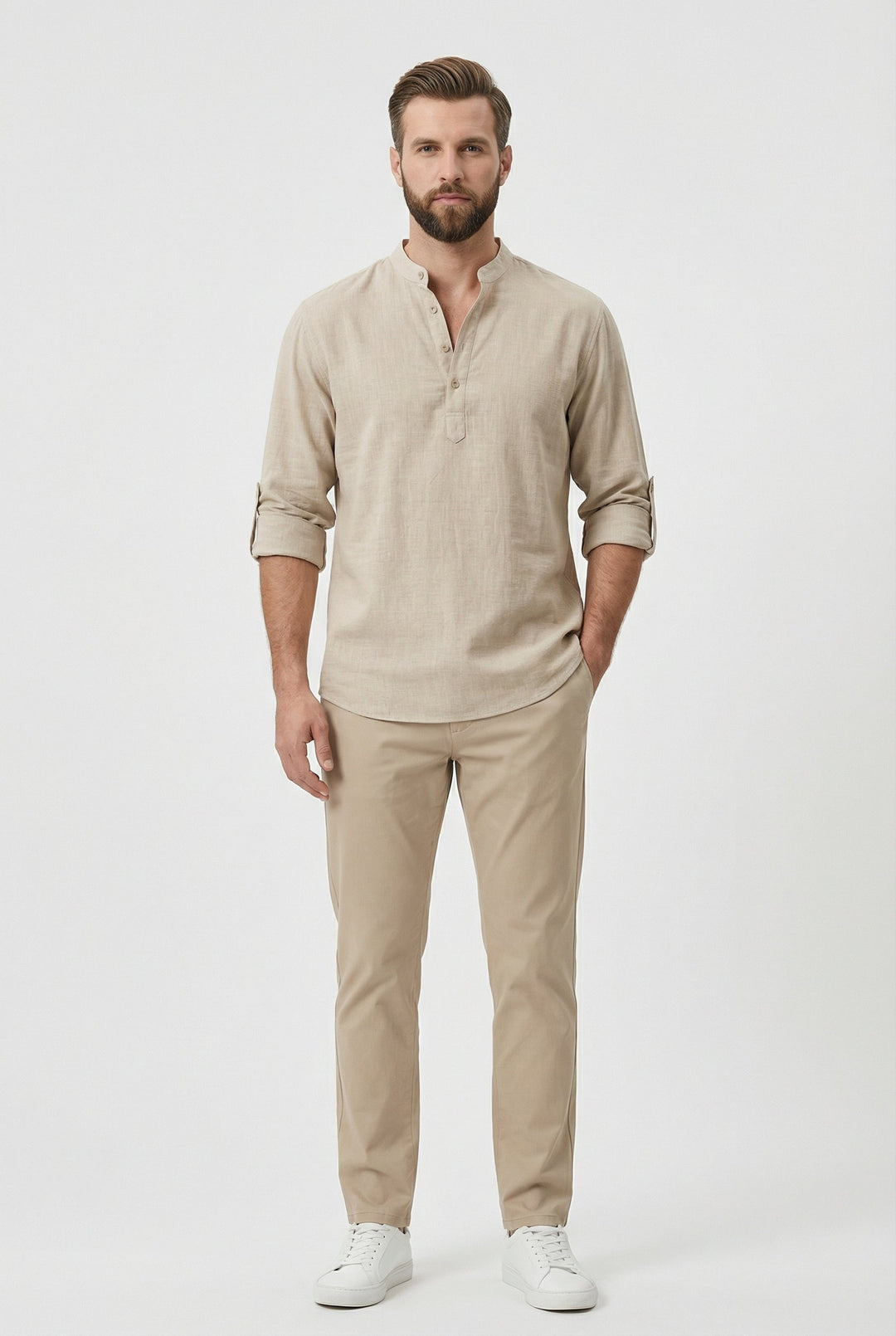 Men's Summer Linen Shirt – Breathable Rolled Sleeves