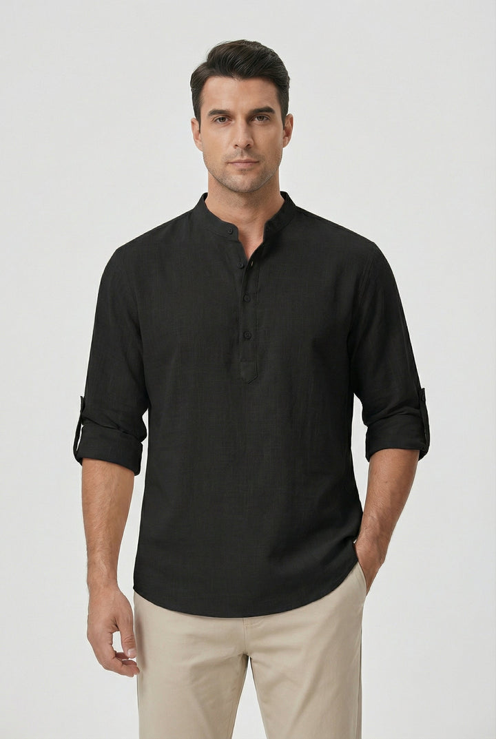 Men's Summer Linen Shirt – Breathable Rolled Sleeves