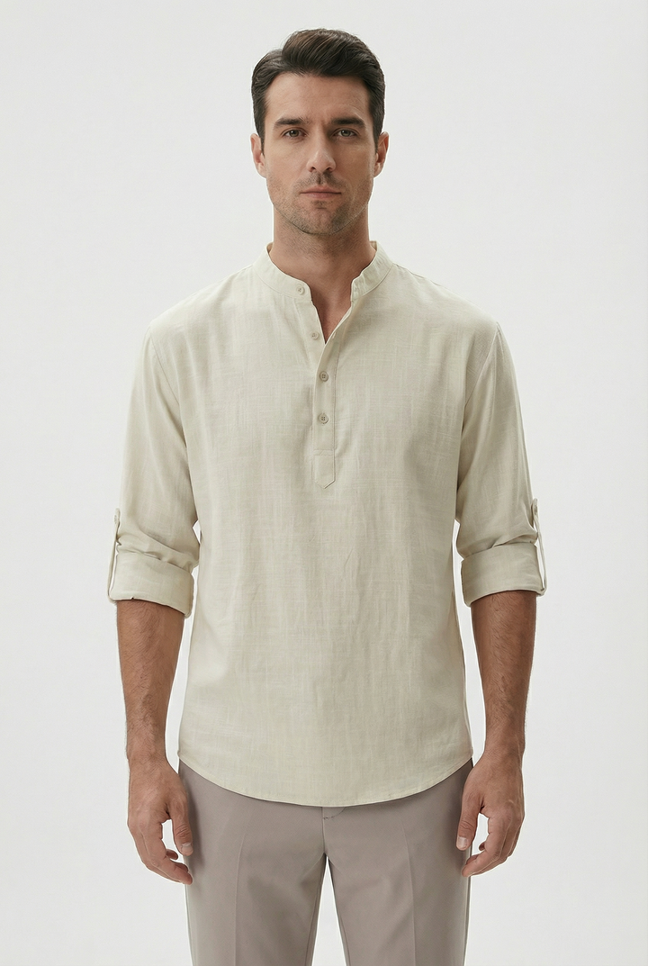Men's Summer Linen Shirt – Breathable Rolled Sleeves