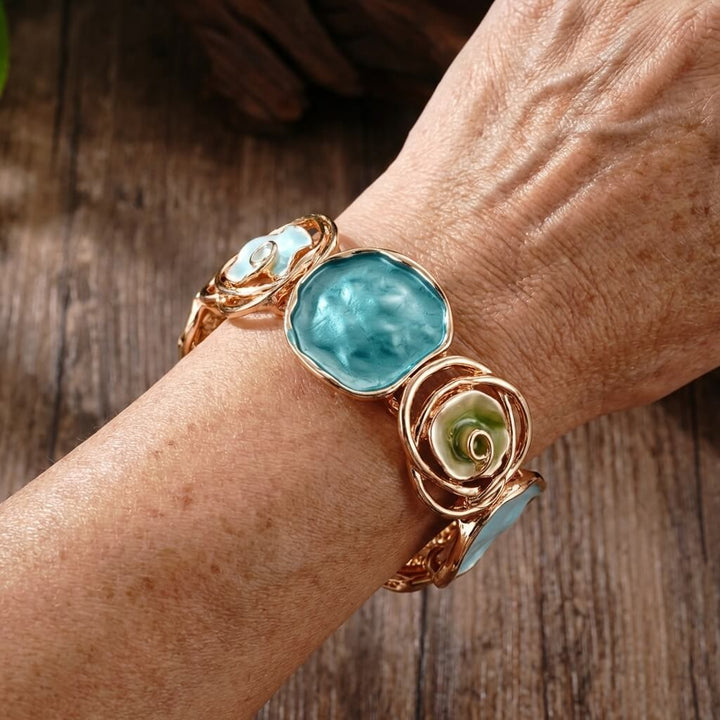 Bohemian Round Flower Geometric Design Cuff Elastic Bracelet - Elena Harper