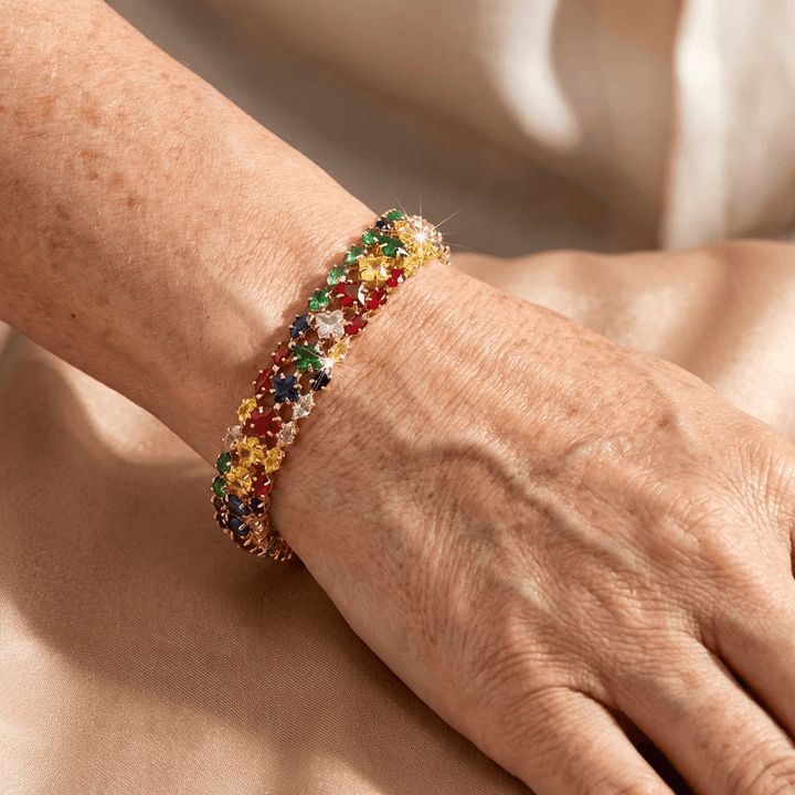 Bohemian Multi Color Zirconia Gold Plated Tennis Bracelet - Elena Harper