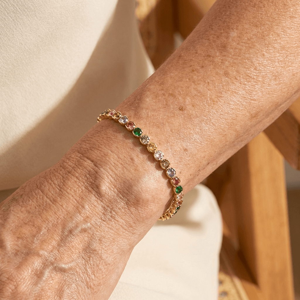 Elegant Multicolor Gemstone Gold Plated Tennis Bracelet - Elena Harper