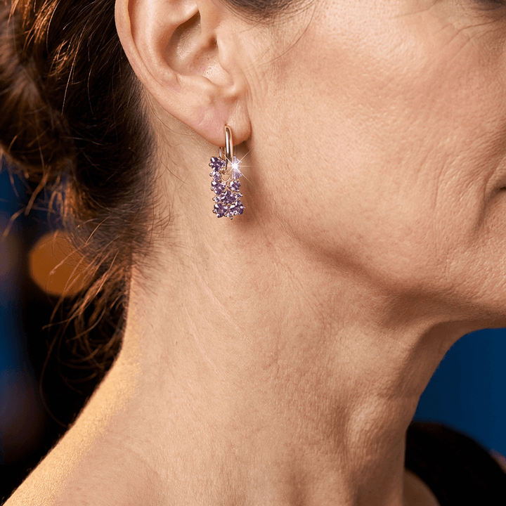 Elegant Purple Zirconia Gold Plated Hoop Earrings - Elena Harper