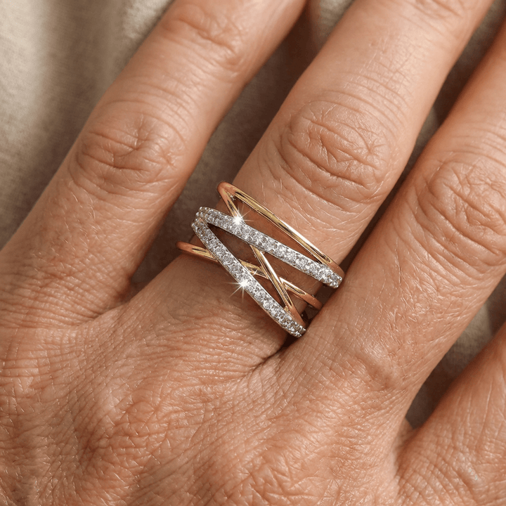 Elegant Gold and Silver Zirconia Inlaid Stacked Ring - Elena Harper