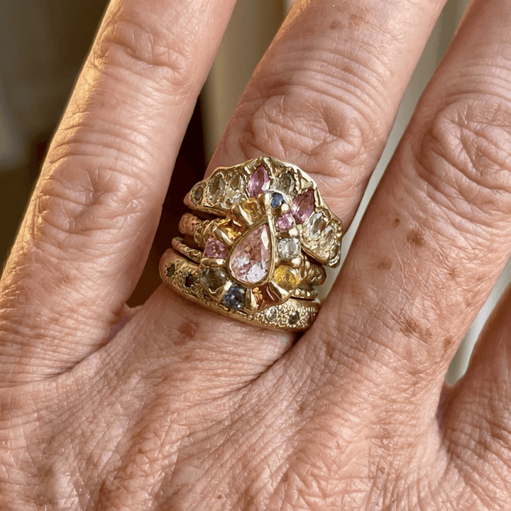 Cocktail Colorful Stones Forged Gold Ring - Elena Harper