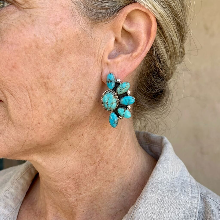 Bohemian Style Vintage Flowers Turquoise Earrings - Elena Harper