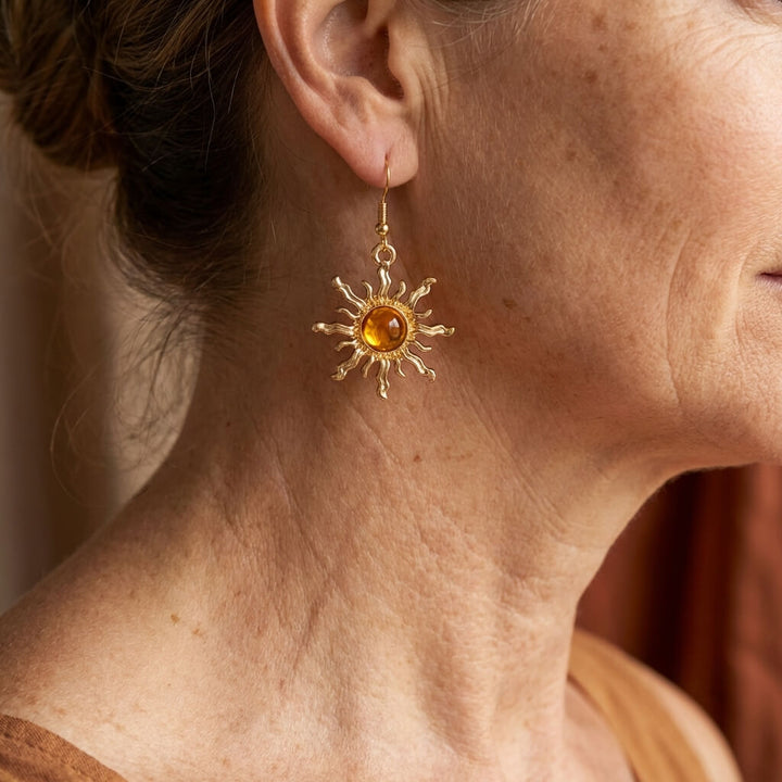 Bohemian Style Baroque Sunflower Acrylic Gold Plated Dangle Earring - Elena Harper